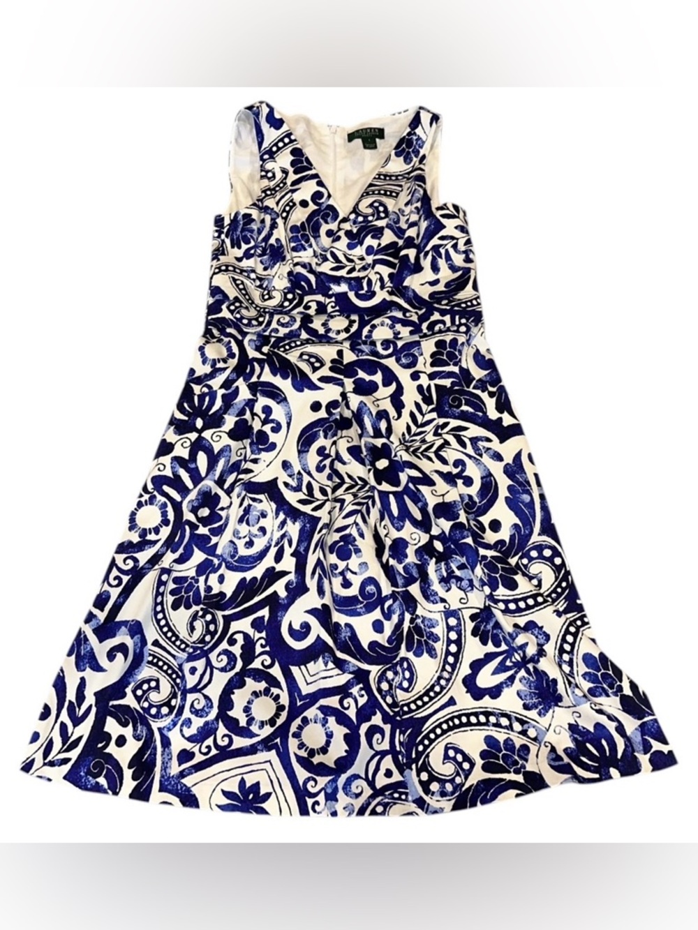 Lauren Ralph Lauren Dress Blue & White Floral Sleeveless Midi Women’s Size 6 - Picture 5 of 8